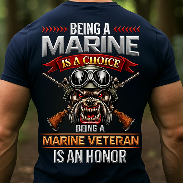 USMC MARINE VETERAN T-SHIRT – MILITARY BULLDOG AND RIFLES DESIGN