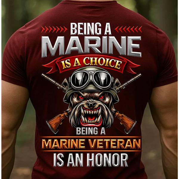 USMC MARINE VETERAN T-SHIRT – MILITARY BULLDOG AND RIFLES DESIGN