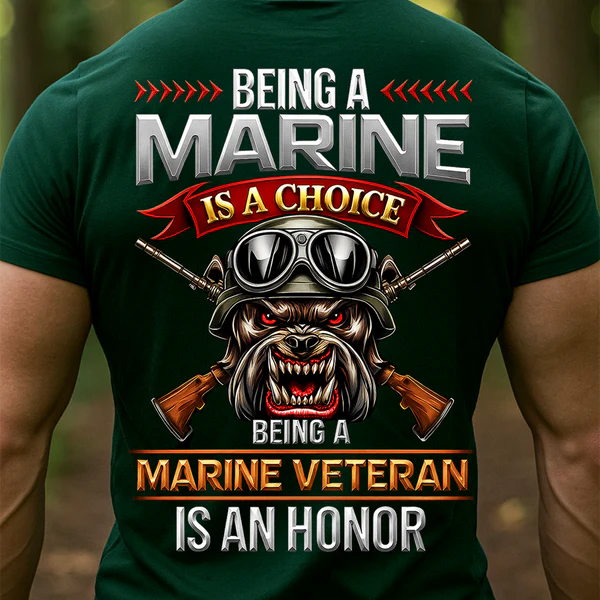 USMC MARINE VETERAN T-SHIRT – MILITARY BULLDOG AND RIFLES DESIGN
