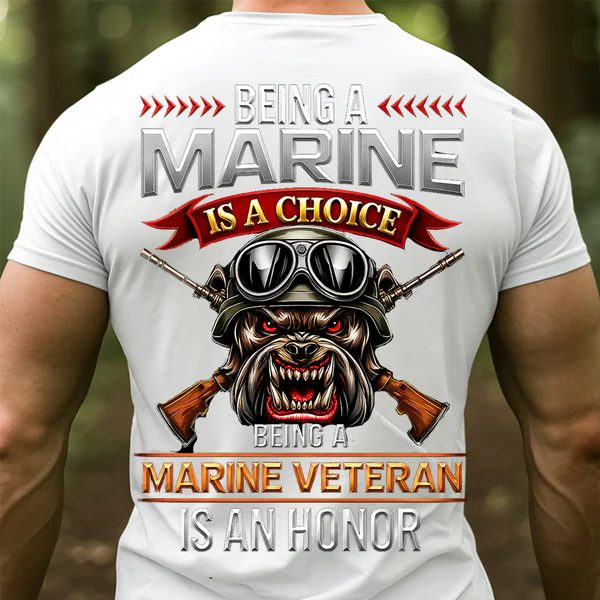 USMC MARINE VETERAN T-SHIRT – MILITARY BULLDOG AND RIFLES DESIGN