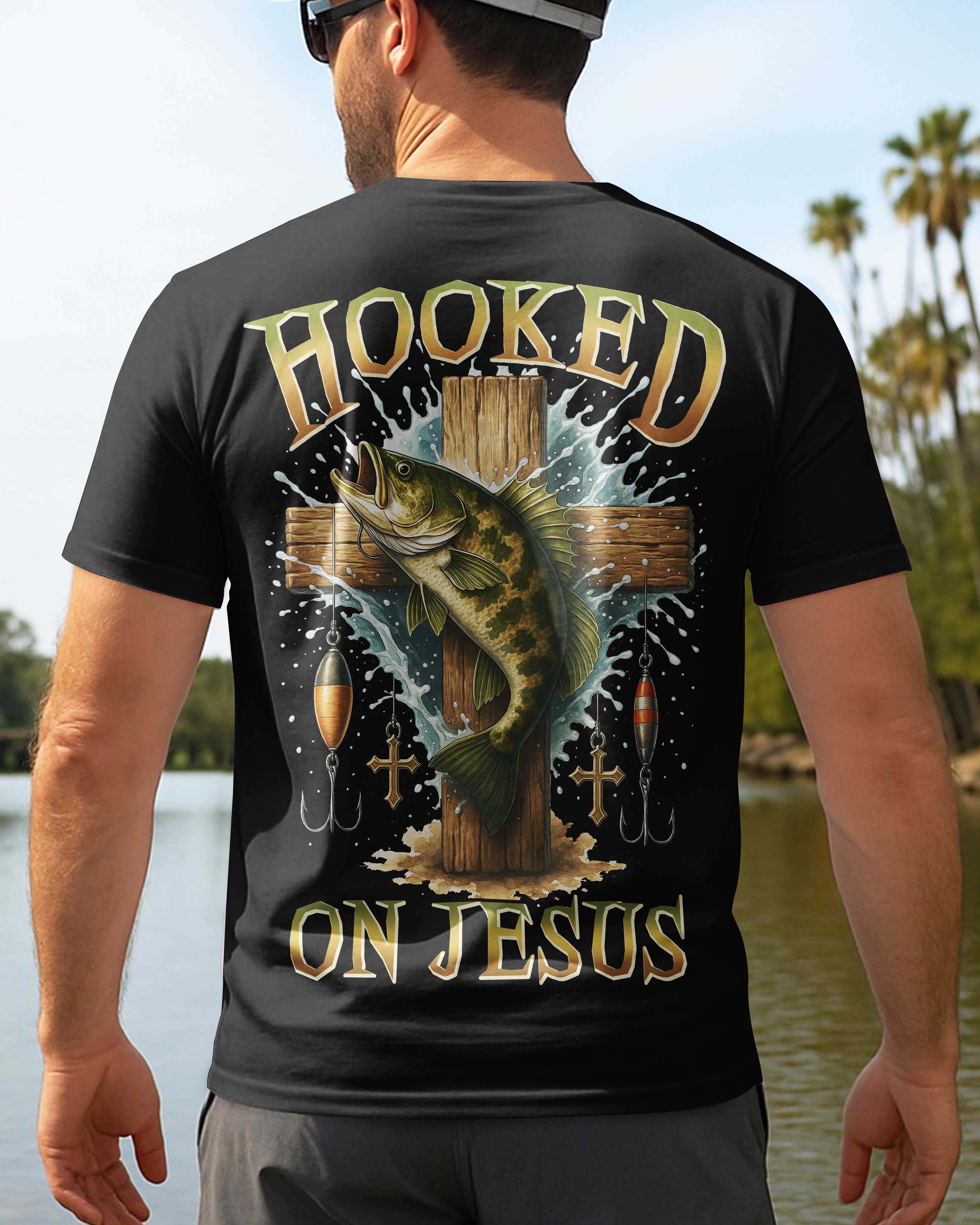 Hooked On Jesus All Over Print T-Shirt