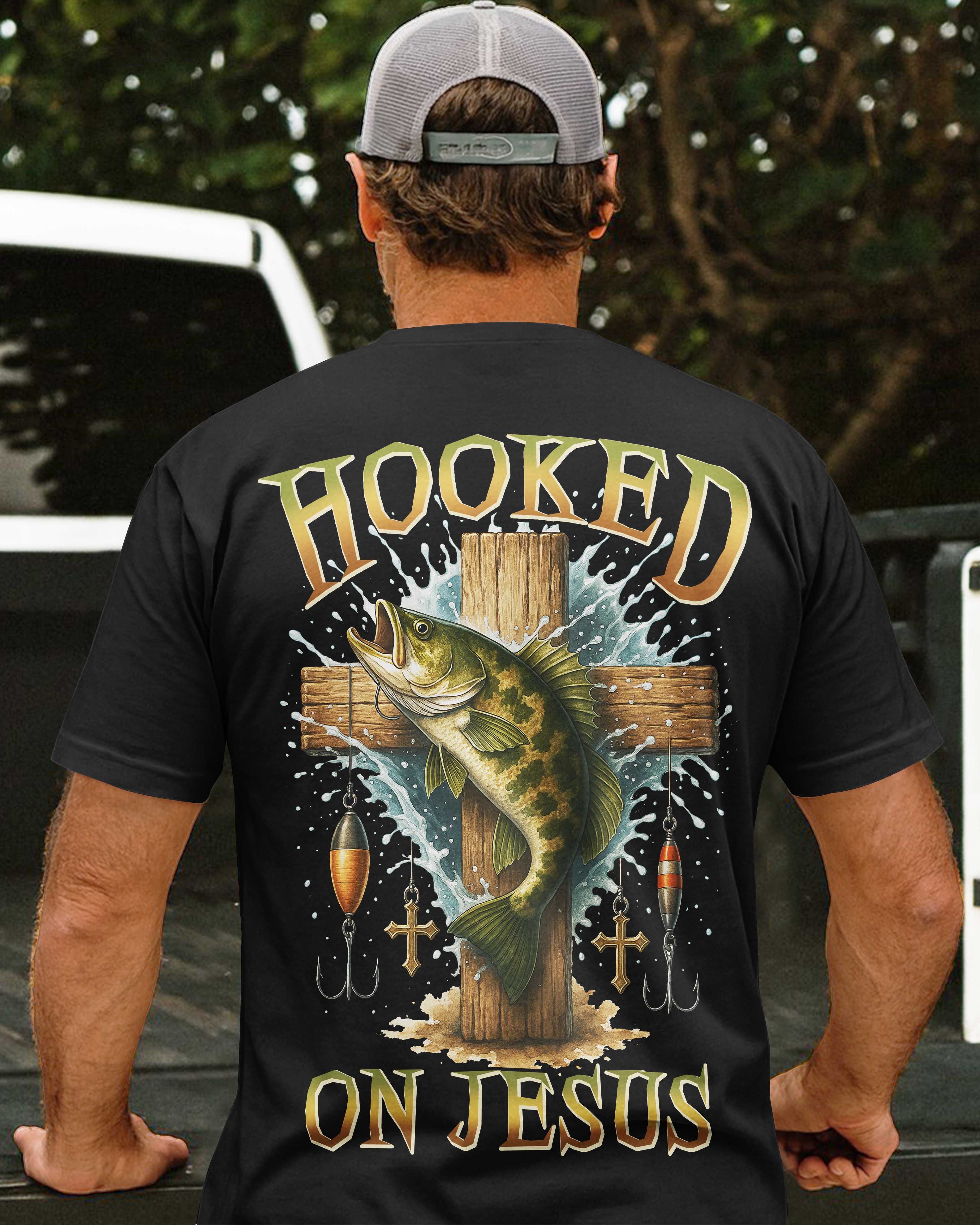 Hooked On Jesus All Over Print T-Shirt