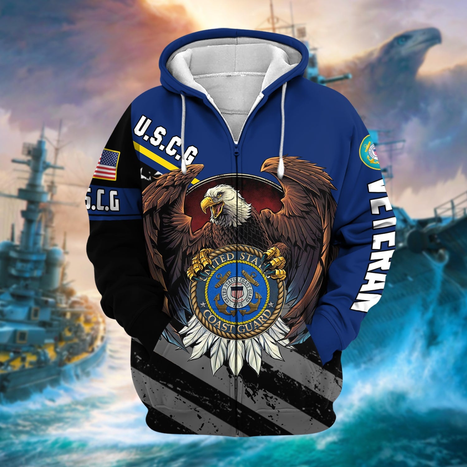 Premium Eagle US Veteran Zip Hoodie NPVC041103