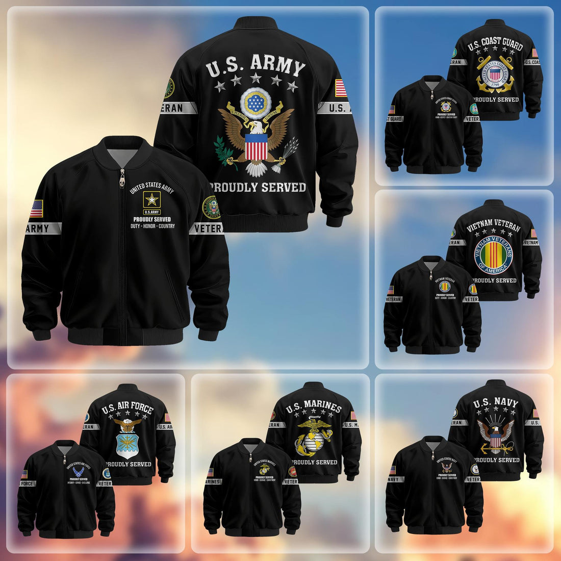 Premium US Veterans Bomber Jacket BPHN190815, Gifts For US Veterans, Gifts On Father's Day, Veterans Day.
