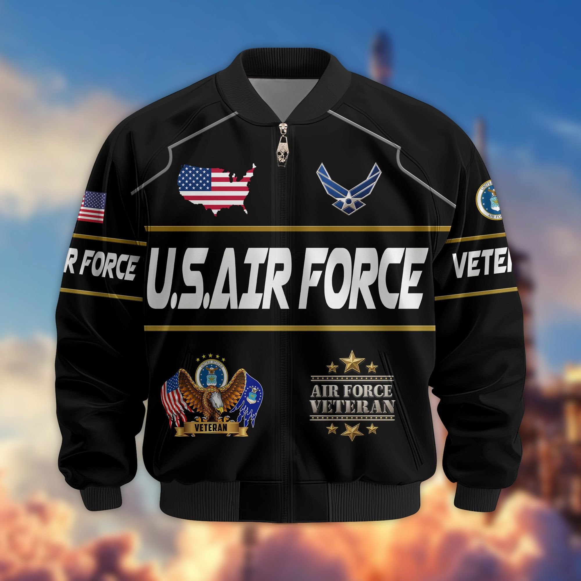 Premium US Veterans Bomber Jacket BPHN220912, Gifts For US Veterans, Gifts On Father's Day, Veterans Day.