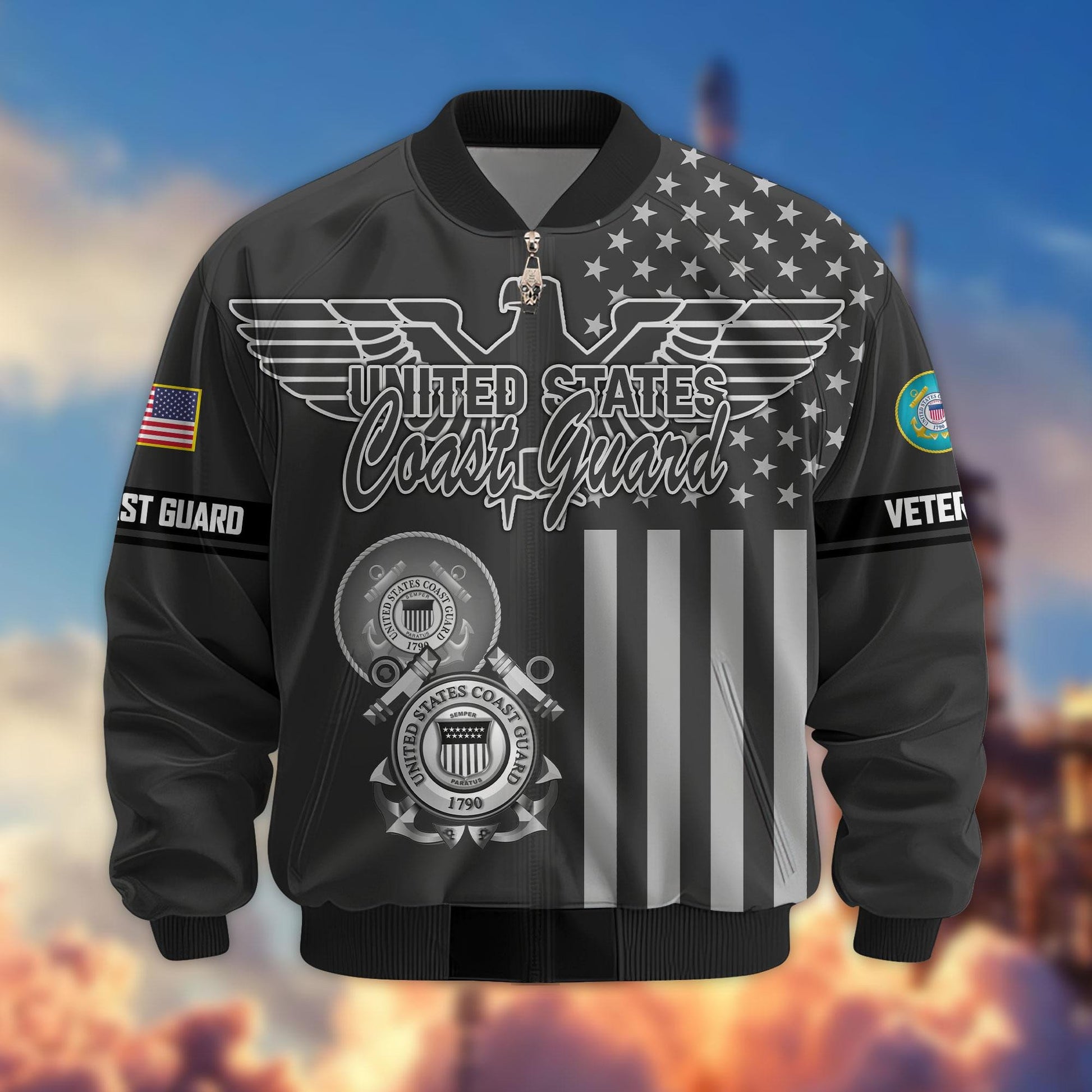 Premium US Veterans Bomber Jacket ATTN100921, Gifts For US Veterans, Gifts On Father's Day, Veterans Day.