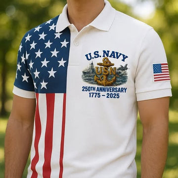 U.S.NAVY 250TH ANNIVERSARY Print Casual POLO Shirt
